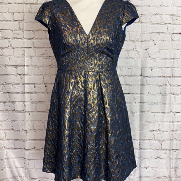 Dresses & Skirts - Elegant Blue and Gold Mini Dress